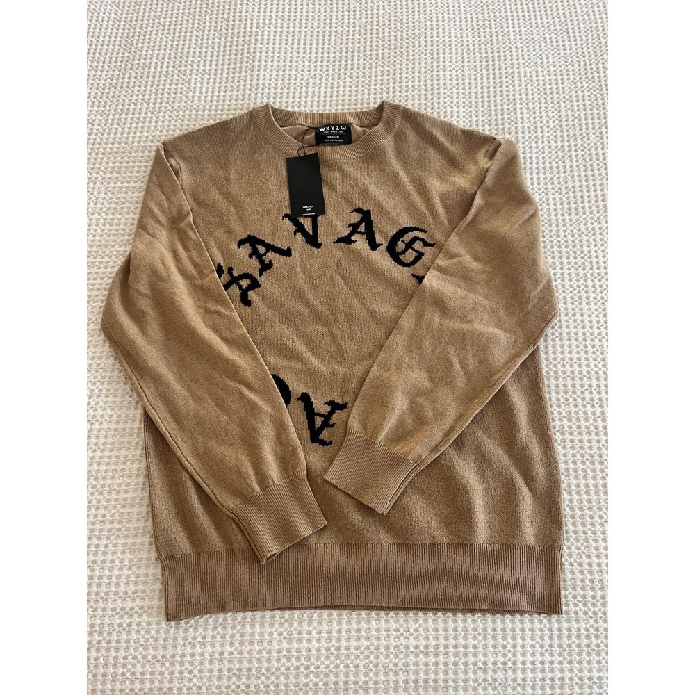 WXYZ Los Angeles Sweater Long Sleeve Pullover Crew Neck Tan Men Size Medium